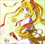  bad_id bad_pixiv_id blonde_hair bracelet curly_hair earrings flower gloves jewelry kaitou_jeanne kamikaze_kaitou_jeanne kawai_makoto kusakabe_maron long_hair lowres ponytail ribbon rose smile solo sunlight white_flower white_rose wide_sleeves 