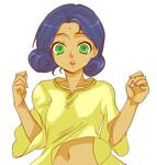  bindi blue_hair chmm2 dark_skin dress dress_lift facial_mark green_eyes gundam lalah_sune mobile_suit_gundam navel simple_background solo 