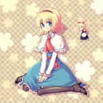  alice_margatroid blonde_hair blue_eyes capelet doll hairband high_heels kimarin long_hair looking_at_viewer pantyhose shanghai_doll shoes short_hair shy sitting solo touhou wariza white_capelet |_| 