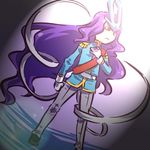  :&lt; belt costume dutch_angle epaulettes gen_2_pokemon gloves hand_on_own_chest hand_over_heart hitec long_hair male_focus military military_uniform moemon personification pokemon purple_hair red_eyes sash solo suicune uniform very_long_hair 