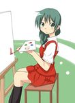  bad_id bad_pixiv_id blush braid easel green_eyes green_hair hidamari_sketch natsume_(hidamari_sketch) painting ruki_(coo) school_uniform solo 