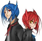  1girl almateria bad_id bad_pixiv_id banned_artist blue_hair brother_and_sister gen_3_pokemon latias latios personification pokemon red_eyes red_hair siblings yellow_eyes 