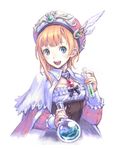  :d atelier_(series) atelier_rorona bad_id bad_pixiv_id blue_eyes capelet flask hat hisakata_souji open_mouth orange_hair rororina_fryxell round-bottom_flask short_hair smile solo test_tube upper_body white_capelet 