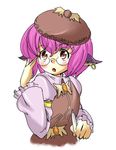  :o adjusting_eyewear animal_ears bespectacled blush brown_eyes earrings glasses hat jewelry mepikari mystia_lorelei pen pink_hair solo touhou 