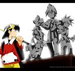  4boys backwards_hat blue_(pokemon) carrying gold_(pokemon) hat looking_back multiple_boys multiple_girls nurun_najwah ookido_green petrification pokemon pokemon_special red_(pokemon) silver_(pokemon) spoilers yellow_(pokemon) 