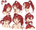  bad_id bad_pixiv_id banned_artist blush breasts cleavage copyright_request expressions japanese_clothes kimono long_hair looking_back medium_breasts one_eye_closed pointy_ears ponytail red_eyes red_hair ribbon viola_(seed) 