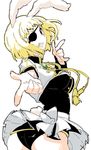  animal_ears bunny_ears chiester00 chiester00_(cosplay) chiester_sisters cosplay eyepatch patricia_thompson pointing showgirl_skirt shuri_(84k) solo soul_eater twisted_torso umineko_no_naku_koro_ni 