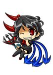 black_hair blue_wings chibi full_body houjuu_nue one_eye_closed polearm red_eyes red_wings snake socha solo thighhighs touhou transparent_background trident weapon wings 