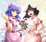  animal animal_ears black_hair blue_eyes blue_hair bow bunny_ears carrot carrot_necklace closed_eyes hair_bow inaba_tewi jewelry koto_tsubane mai_(touhou) multiple_girls necklace pendant shiki_eiki short_hair touhou touhou_(pc-98) 