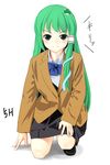  akai_ronii alternate_costume bad_id bad_pixiv_id frog green_eyes green_hair hair_ornament kochiya_sanae long_hair school_uniform snake solo touhou 