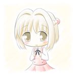  blonde_hair blush chibi half_updo hidamari_sketch kakie_(tiger) nazuna school_uniform short_hair smile solo 