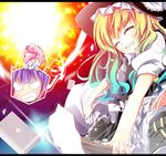  :d ^_^ ^o^ angry blonde_hair blush closed_eyes danmaku empty_eyes hat kirisame_marisa multiple_girls nanamomo_rio o_o open_mouth patchouli_knowledge puffy_short_sleeves puffy_sleeves royal_flare short_sleeves smile touhou upper_body witch_hat 
