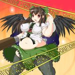  bad_id bad_pixiv_id blush brown_hair caution_tape fat midriff navel nerizou red_eyes reiuji_utsuho solo thick_thighs thighhighs thighs touhou wings 