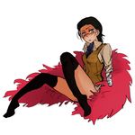  bad_id bad_pixiv_id black_hair bottomless feather_boa genderswap genderswap_(mtf) nine_(lara) one_piece scar sir_crocodile solo thighhighs yellow_eyes 