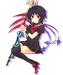  bad_id bad_pixiv_id highres houjuu_nue kurosawa_kazuto polearm ribbon simple_background smile snake solo thighhighs touhou weapon wings 