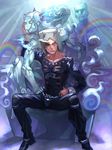  fur green_eyes horns jojo_no_kimyou_na_bouken male_focus rainbow sitting stand_(jojo) stone_ocean touge_(kubiwa_tsuki) weather_report weather_report_(stand) 