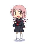  alternate_costume brown_eyes chibi contemporary mystia_lorelei pink_hair school_uniform serafuku simple_background solo touhou wings yamabuki_(yusuraume) younger 