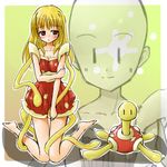  bald barefoot blonde_hair blush costume dual_persona gen_2_pokemon kneeling lowres moemon personification pokemon pokemon_(creature) red_eyes shuckle shy tenjou_ryuka tentacles zoom_layer 