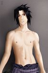  abs bare_shoulders black_hair boy chiyume cute gradient gradient_background highres male male_focus muscle naruto navel nipples red_eyes sexy short_hair simple_background solo topless uchiha_sasuke 