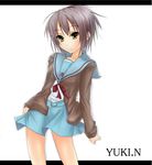  bad_id bad_pixiv_id brown_eyes cardigan grey_hair kita_high_school_uniform nagato_yuki school_uniform serafuku shin_(nagaburo) short_hair solo suzumiya_haruhi_no_yuuutsu 