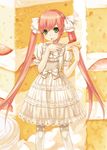  cake dress face food fruit green_eyes original pastry red_hair solo strawberry thighhighs tsunako twintails 