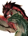  closed_eyes couple hpa_(foolish_factory) monster_hunter no_humans pointy_ears rathalos rathian simple_background upper_body white_background wings 