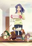  asahina_mikuru asakura_ryouko blu-ray_cover blue_eyes blue_hair bowl brown_hair carrying character_request chibi chopsticks collarbone cover door fighting_stance gloves green_hair holding holding_weapon indian_style indoors koizumi_itsuki kyon long_hair long_sleeves lowres miniboy minigirl nagato_yuki nagato_yuki-chan_no_shoushitsu open_mouth oven_mitts pants plate polearm ponytail pot purple_hair short_hair sidelocks sitting smile solid_oval_eyes stick suzumiya_haruhi suzumiya_haruhi_no_shoushitsu suzumiya_haruhi_no_yuuutsu sweater table tsuruya very_long_hair weapon 