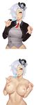  :p bling_(wnsdud34) breasts cosplay food hair_over_one_eye hat highres hips large_breasts maplestory mini_hat navel nipples nude popsicle red_eyes short_hair silver_hair simon simon_(cosplay) simple_background solo tongue tongue_out white_background 