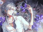  absurdres bad_id bad_pixiv_id choker evangelion:_3.0_you_can_(not)_redo flower grey_hair highres male_focus nagisa_kaworu neon_genesis_evangelion rebuild_of_evangelion red_eyes rrr_(reason) solo 