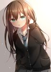  akirannu bad_id bad_pixiv_id blush brown_hair cardigan green_eyes highres idolmaster idolmaster_cinderella_girls jewelry long_hair looking_at_viewer necklace necktie school_uniform shibuya_rin solo 