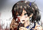  blood blood_on_face bloody_clothes bloody_hair bloody_hands commentary_request crying crying_with_eyes_open injury jewelry kaga_(kantai_collection) kantai_collection ring ryuun_(stiil) solo tears torn_clothes upper_body wedding_band 