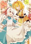  apron blonde_hair closed_eyes dress flower kagerou_project kisaragi_momo kozakura_marry long_hair multiple_girls red_eyes side_ponytail silver_hair smile xi_yuu 