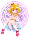  asahina_mirai bear blonde_hair blue_shorts bow creature full_body hair_bow hyooonoir looking_at_viewer mahou_girls_precure! mofurun_(mahou_girls_precure!) panties pantyshot pantyshot_(sitting) pink_bow pink_footwear precure purple_eyes shirt shoes short_hair shorts sitting smile socks star star_in_eye symbol_in_eye underwear white_panties 