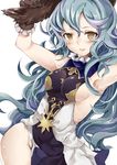  :d animal_ears armpits arms_up atoshi blue_hair blush breasts brown_eyes erune ferry_(granblue_fantasy) granblue_fantasy long_hair looking_at_viewer open_mouth sideboob small_breasts smile solo 