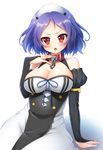  :o breasts bridal_gauntlets chess_belle cleavage collar elbow_gloves fang gloves large_breasts owari_no_seraph pochadon purple_hair red_eyes short_hair solo v-shaped_eyebrows 