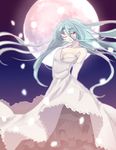  bad_id bad_pixiv_id blue_hair dress gloves long_hair moon nagai_(a) night one_eye_closed red_eyes seihou solo very_long_hair white_dress white_gloves yuitia 