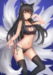  ahri alternate_costume animal_band_legwear animal_ears bell bell_choker black_hair black_legwear black_panties breasts cat_band_legwear cat_cutout cat_ear_panties cat_lingerie choker cleavage_cutout collarbone highres league_of_legends long_hair looking_at_viewer medium_breasts meme_attire multiple_tails navel panties side-tie_panties slit_pupils solo stomach tail thighhighs thighs underwear underwear_only xixing_si_yao_meng yellow_eyes 