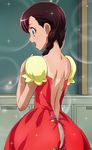  braid brown_eyes brown_hair dress haruyama_kazunori kashimoto_mayuka long_hair one-piece_tan panties precure profile puffy_sleeves red_dress smile smile_precure! solo tan tanline twin_braids underwear white_panties 