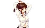  akizuki_ritsuko breasts brown_eyes brown_hair cleavage glasses idolmaster k-ko navel photoshop shirt white 