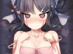  bai_yemeng black_hair blush bow breasts cleavage cropped dorei_to_no_seikatsu gray_eyes heart scar sylvie 