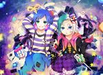  all_male animal aqua_hair asamaru_(utaite) blue_eyes bow candy green_eyes headphones heart jack_(utaite) lulu_season male mask necklace ribbons stars utaite 