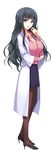  absurdres black_hair bracelet breasts cleavage full_body glasses green_eyes highres jewelry labcoat large_breasts long_hair looking_at_viewer non-web_source open_mouth pantyhose pencil_skirt reminiscence reminiscence_re:collect skirt smile solo standing sugimura_kanami tomose_shunsaku transparent_background 
