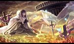  akemi_homura butterfly clouds cross dress flowers gothic grass headband jpeg_artifacts long_hair mahou_shoujo_madoka_magica rain_(raindsan) walpurgis_no_yoru 