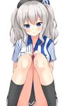  chaa_(korone-ze) employee_uniform hat highres kantai_collection kashima_(kantai_collection) lawson long_hair looking_at_viewer silver_hair solo twintails uniform wavy_hair 