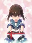  blush box commentary fubuki_(kantai_collection) heart-shaped_box highres incoming_gift kantai_collection neckerchief panties pleated_skirt sailor_collar school_uniform serafuku skirt solo underwear valentine yamashiro_kogane 