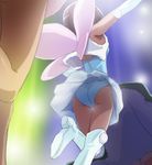  ass boots brown_hair elbow_gloves from_behind gloves haruyama_kazunori kanemoto_hiroko leotard miniskirt precure short_hair skirt smile_precure! solo_focus thigh_boots thighhighs white_footwear white_gloves white_legwear wings 