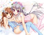  2girls breasts hanasaki_nonoka hanasaki_work_spring hontani_kanae nipples panties saga_planets shiranui_inori stockings thighhighs underwear 