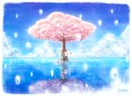  blonde_hair cherry_blossoms chimecho clouds hat jigglypuff long_hair male original petals pokemon red_hair short_hair shuryukan skirt sky tree watermark 