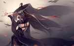  6cat black_eyes black_hair dress hat long_hair mask ribbons tangmen weapon 