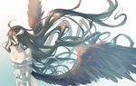  albedo avamone black_hair breasts cleavage elbow_gloves horns long_hair overlord wings yellow_eyes 